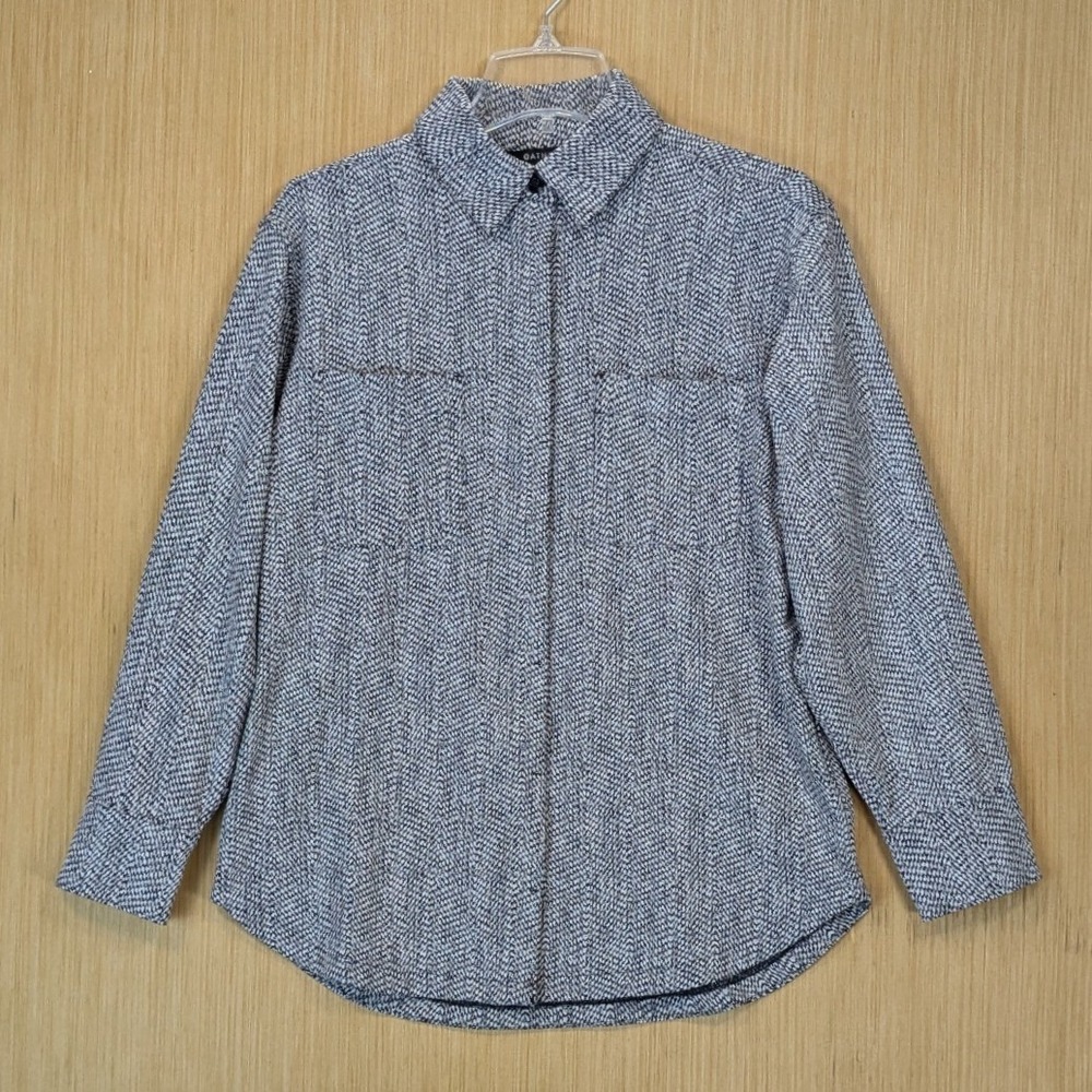 Athleta Textured Shirt Jacket Women XS Black Braiden Herringbone Athleisure Boxy